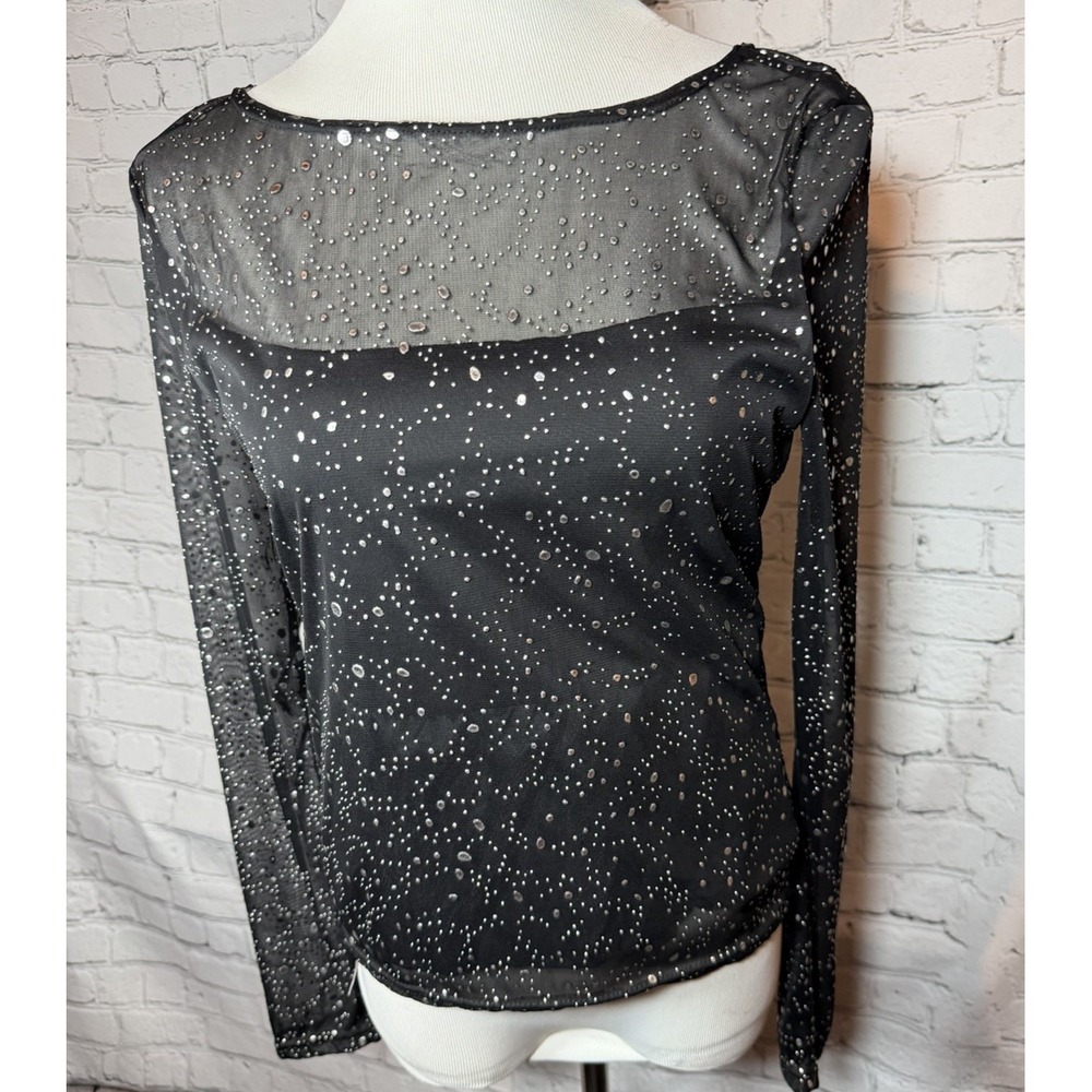 Rave City Y2K Whimsygoth Grunge Goth Party Sheer Black Long Sleeve Mesh Top L